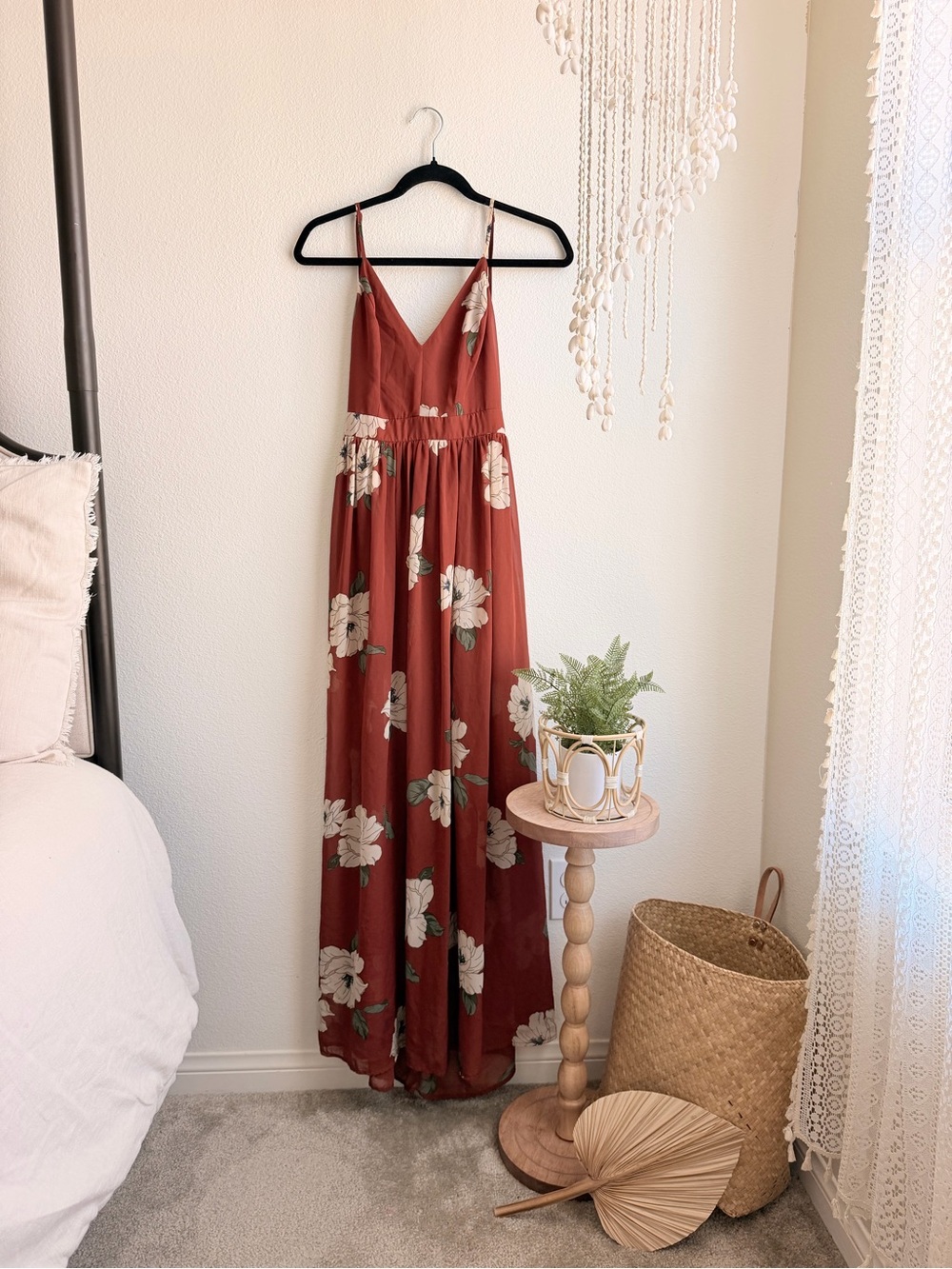 Love Tree Rust Floral Maxi Dress with Cream Flowers